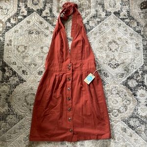 Brand New with Tags Mini Halter Top Button Down Woven Dress